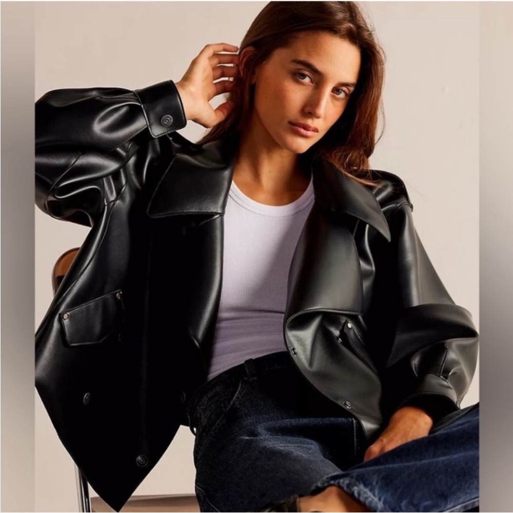We The Free Alexis Vegan Leather Cropped Trench Coat Size:XL Color: Black NWT - Picture 2 of 7